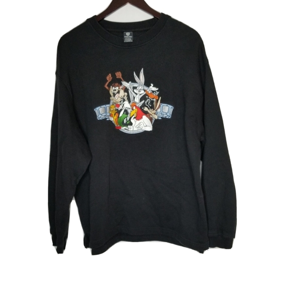 Vintage Warner Brothers Studio Store Looney Tunes Sweatshirt Sz L 1997 Black - Picture 2 of 10